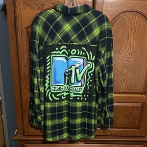 MTV upcycled flannel tee made by me One of a Kind